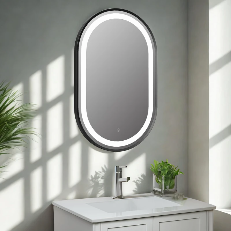 Keenware KBM-367 Polaris 800 Oval Framed LED Bathroom Mirror: Black