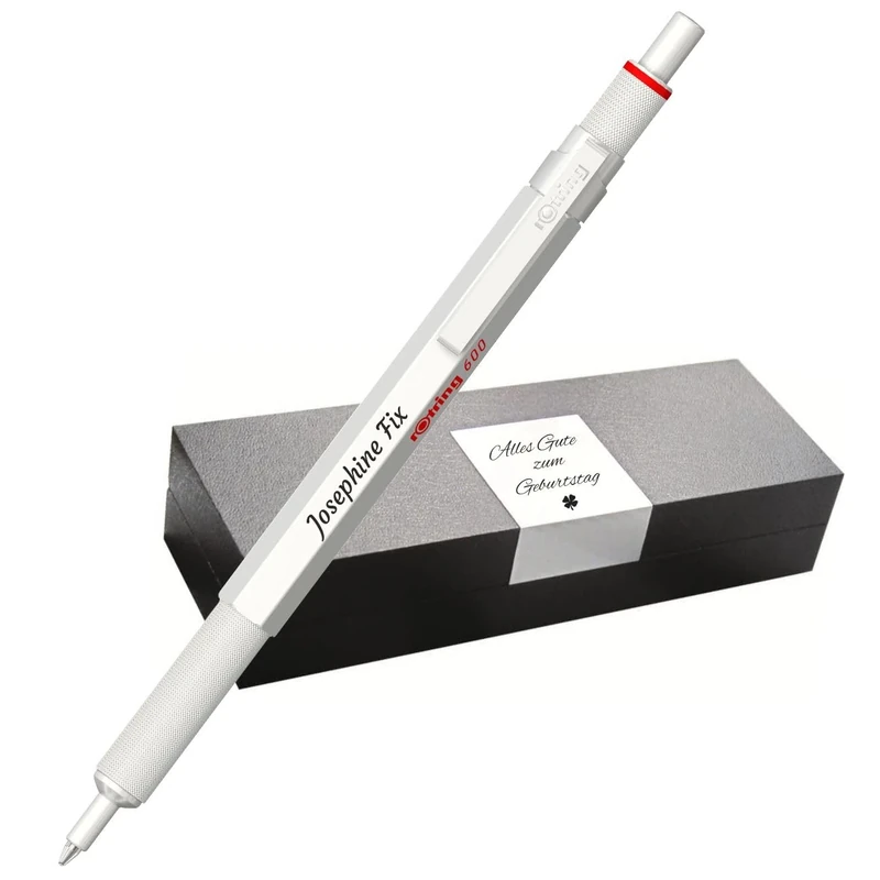 rOtring 600 Ballpoint Pens - Metal Case - Personalised Engraving - Great Retractable Ballpoint Pen with Case - Personalised - Gift Idea for Men & Women (Pearl)