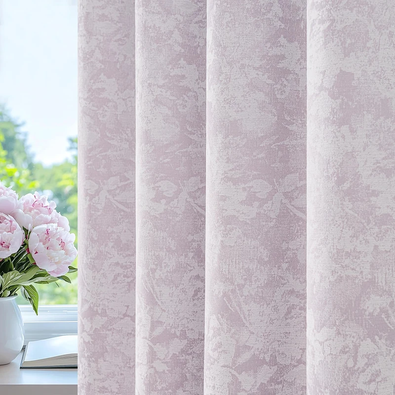 Beauoop Purple Floral Jacquard Blackout Curtains for Bedroom 52x96 2 Panels