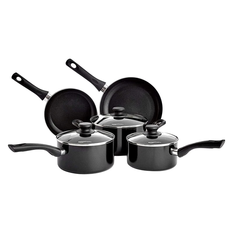 Amazon Basics Non-Stick Pots and Pans, Ceramic Induction, Aluminium with Lids Cookware Set, 5-Piece