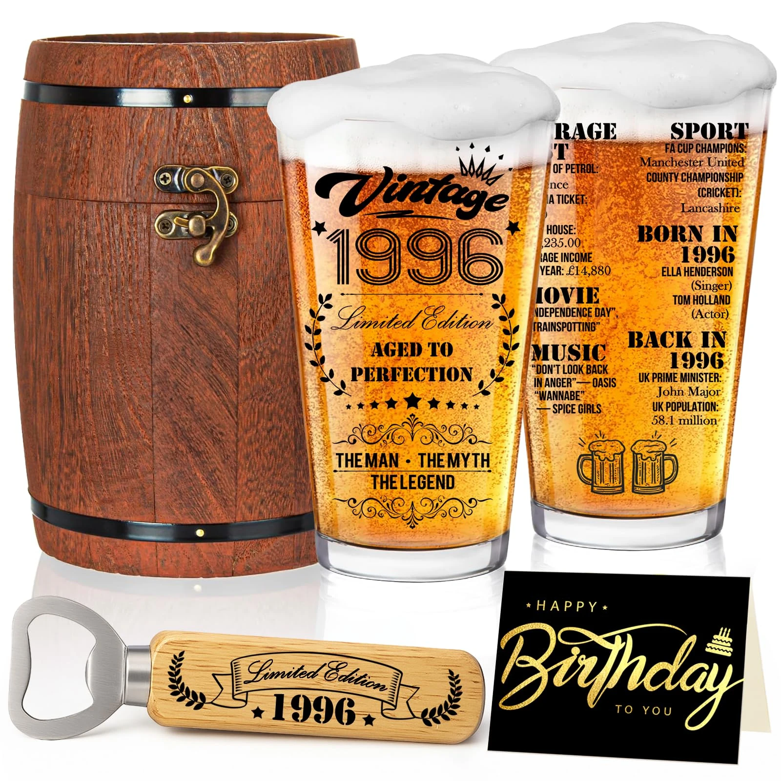 Joybble Gifts for Men, 30th Birthday Gifts for Men with Birthday Cards, 30 Years Old Beer Glass in Vintage Box, Christmas Personalised Presents Beer Glasses Ideas, Presents for 30 Years Old Dad