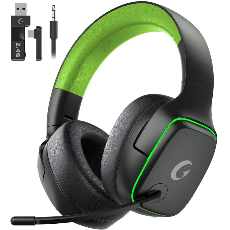 Gvyugke Gaming Headset Wireless, 2.4GHz Wireless Headset for PS5/PS4/PC/Switch/Mac/Phone, Bluetooth 5.3 Gaming Headphones with Mic Noise Canceling, 7.1 Surround Sound, 70H Battery, Dynamic LED Lights