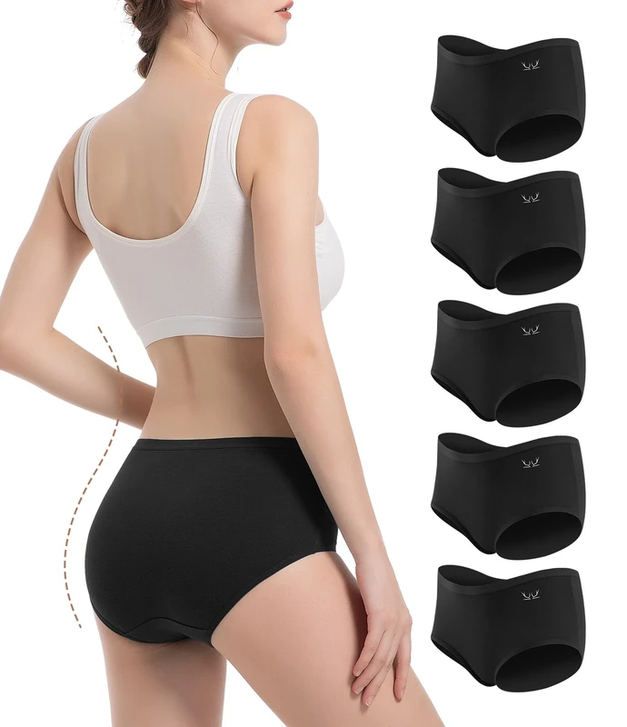 PULIOU Womens Knickers Ladies High Waisted Cotton Underwear Panties Briefs Full Back Coverage Comfy Stretchy Slight Tummy Contorl Multipack of 5
