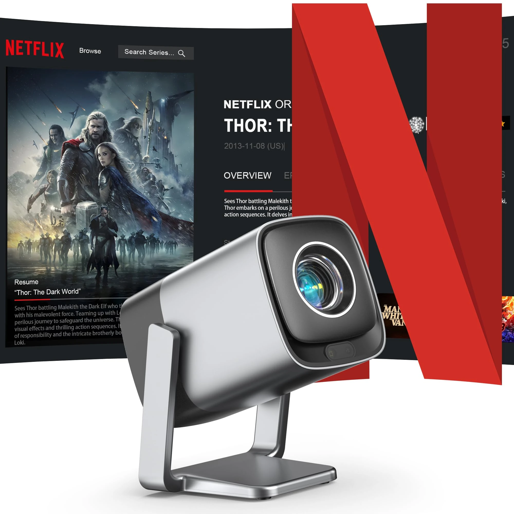 [Netflix Official & TOF Real-time Focus] XuanPad Mini Smart Projector 4K Support, WiFi & Bluetooth, Auto Keystone Correction, 3D Dolby Audio, 210° Adjustable Stand for Home Movie Projector