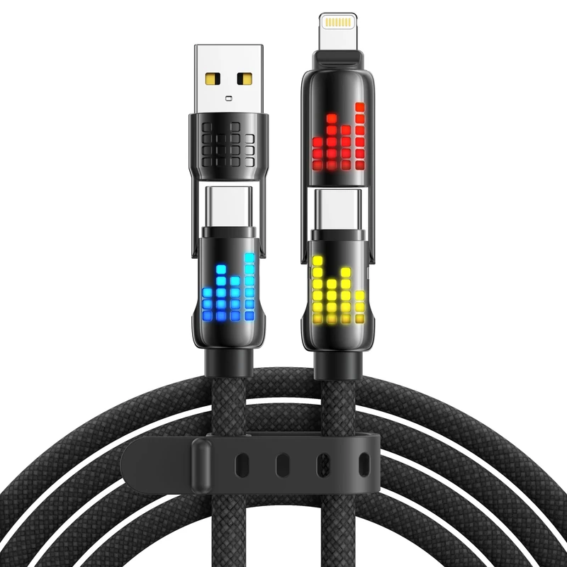 RAVIAD 4 in 1 Multi Charger Cable 1M [240W] with RGB LED Light, Multi USB Fast Charging Cable USBC/USBA to Lightning, USBC/USBA to Type C for iPhone 16/15/14, Samsung S24, Huawei, Pad, MacBook