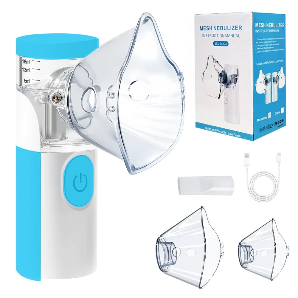 Nebuliser Machine for Adults, Rechargeable Portable Nebuliser for Adults & Kids, Silent Nebuliser for Kids with 2 Masks and Mouthpiece, Handled Nebulizer for Home (Blue)
