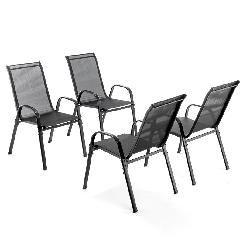 BIRCHTREE Garden Chairs Set of 4, Stackable Garden Furniture, Deck Chair, Weather-Resistant, Black Chairs for Outdoor Seating