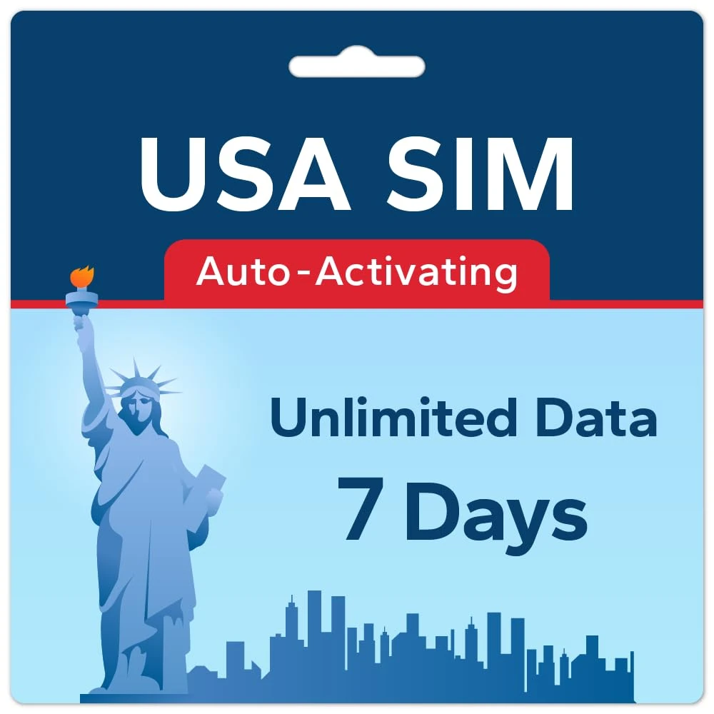 TSIM USA SIM Card 7 Day | Unlimited Data |High Coverage Multi-Operator 5G Network | Auto-Activating | Refillable Plan | Hotspot Allowed | Data Only