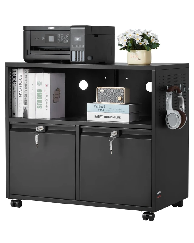 VEVOR 2 Drawers Metal File Cabinet, Lateral Filing Cabinet with Lock and Adjustable Hanging Rods, Wide Filing Storage Cabinets for Home and Office Fit Letter, A4, Legal Size File, Easy Assembly, Black