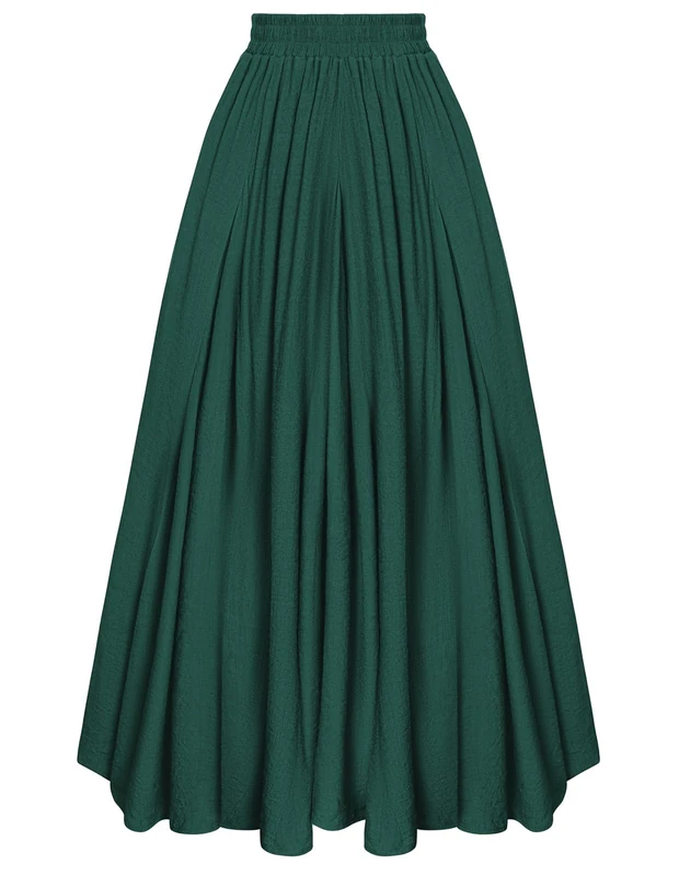 Scarlet Darkness Women Casual Maxi Skirt Flowy Bohemian Renaissance Long Skirts, Dark Green, XXL - Image 1
