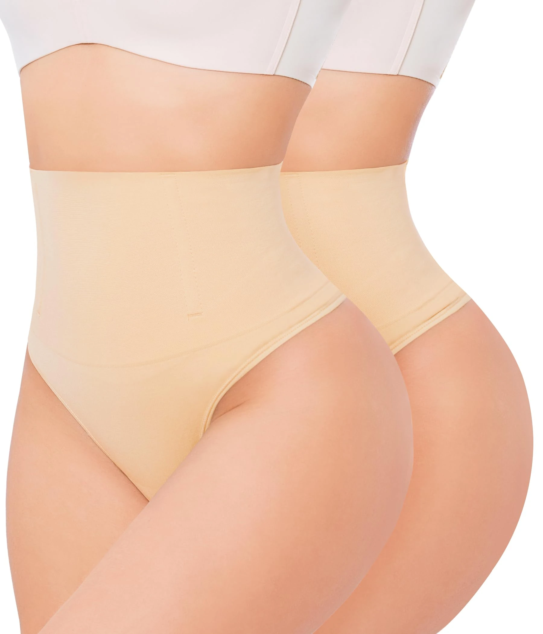 Nebility Shapewear Thong Tummy Control For Women High Waist Tummy Control Knickers Slimming Shaping Underwear Seamless Waist Trainer Panties Body Shaper 2-Pack(S, Beige + Beige)