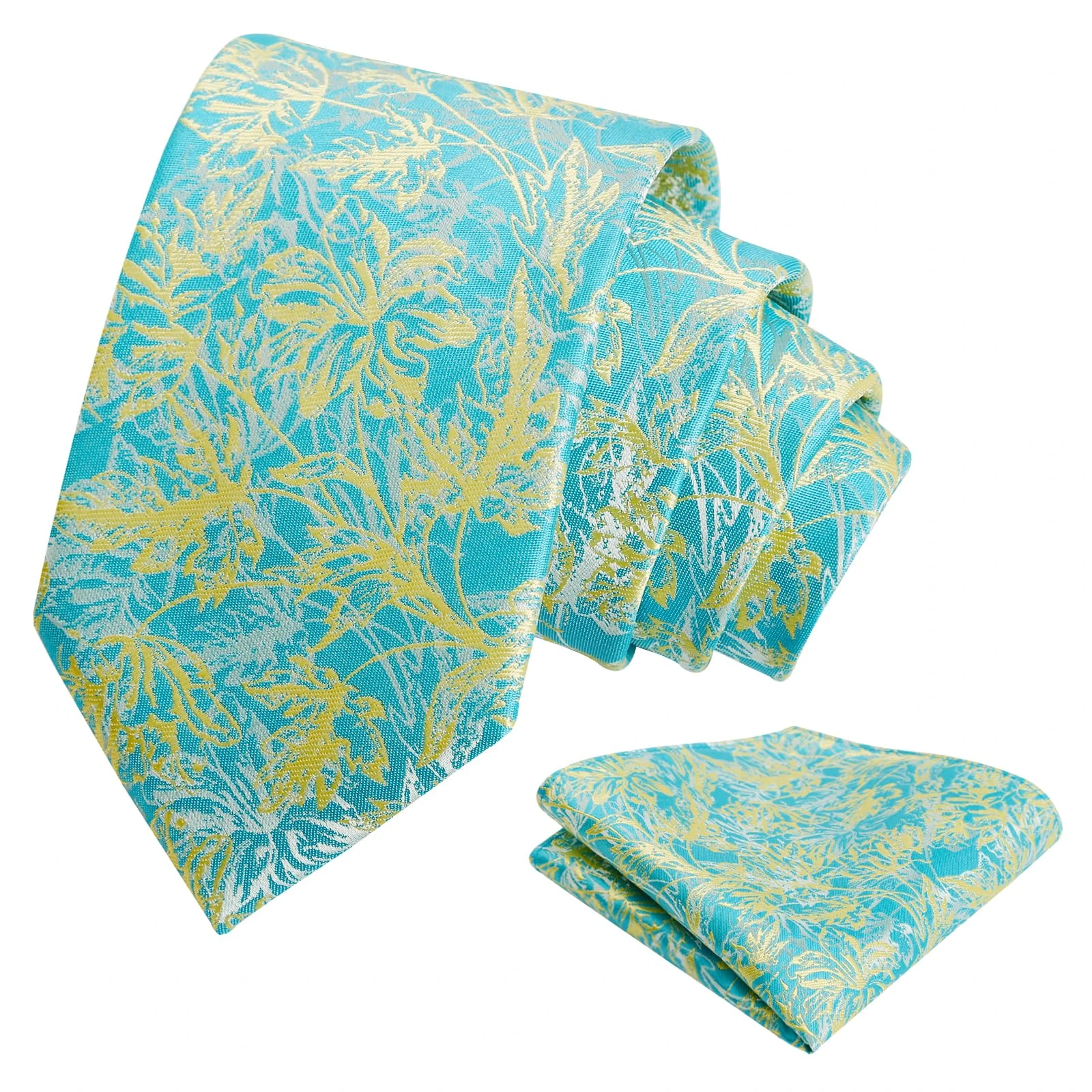Alizeal Mens 8cm Flower Ties Classic Floral Formal Wedding Necktie and Pocket Square Set, Turquoise