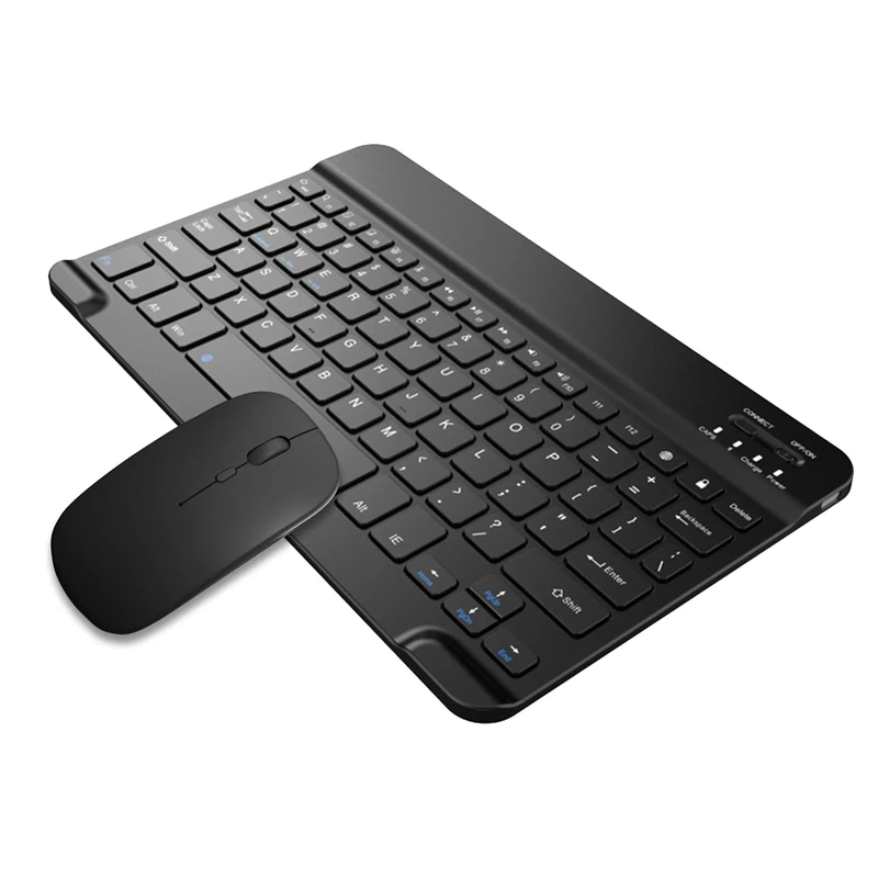 Wireless Keyboard and Mouse Combo - Ultra Slim Bluetooth 5.0 Rechargeable Set with USB-C,Portable for iPad,Mac, Windows,Android Smartphone (10-inch 78-Key Black, OS 10+)