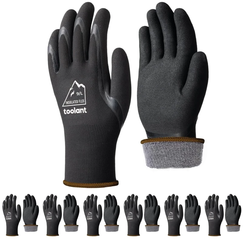 toolant Winter Work Gloves for Men & Women, Thermal Work Gloves Breathable Freezer Gloves with Super Durable & Grip, Insulated Worker Gloves, Insulated Liner for Cold Weather (Black, Large, 6 Pair)