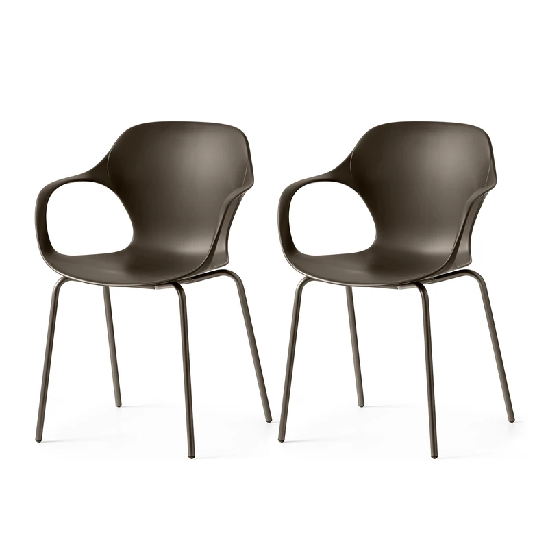 Connubia, 2 OPS! chairs with armrests, Metal frame MATT LAVA, 100% recycled polypropylene seat MATT SOIL BROWN