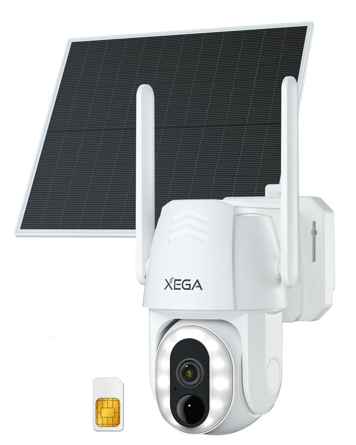 Xega 4G LTE Cellular Outdoor Security Camera with SIM Card, 500 Lumen Solar Powered Wireless CCTV, Motion Detection, Custom Detection Area, 2-Way Audio, Color Night Vision, IP66, No WiFi Support