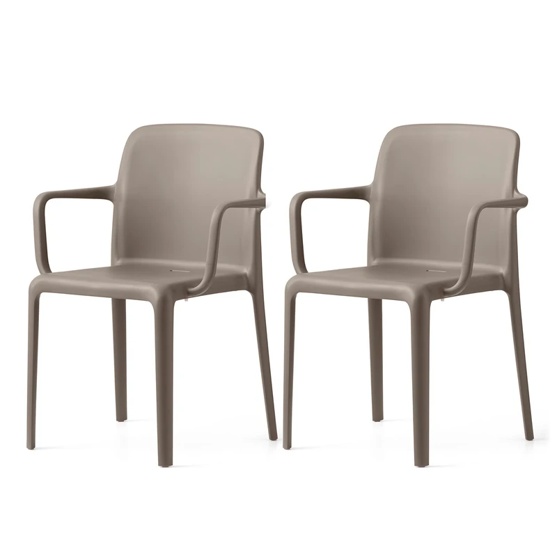 Connubia, 2 BAYO chairs with armrests, 100% recycled polypropylene MATT TAUPE