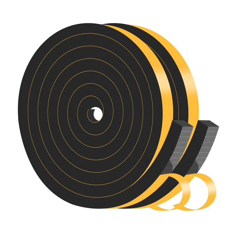 Weather Stripping,Draft Excluder,Foam Weather Stripping,Strong Adhesive, Lightproof, Soundproof,Seal Strip for Door Frame,Window Frame,Sliding Door (Black,12mm x 10mm x 4M)