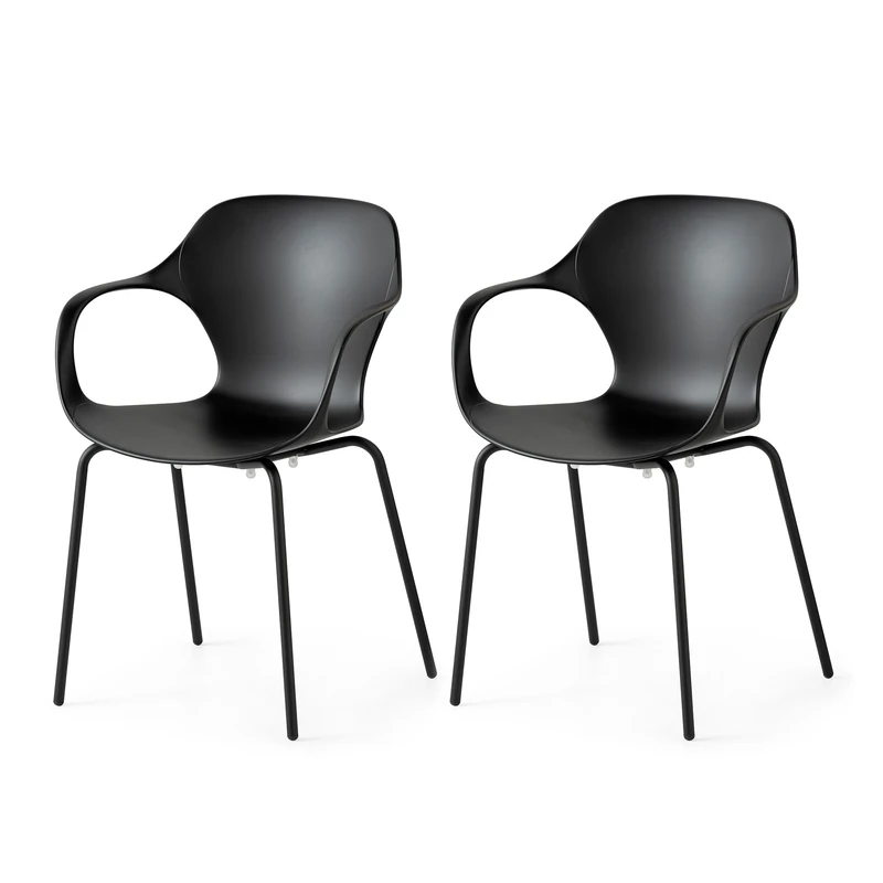 Connubia, 2 OPS! chairs with armrests, Metal frame MATT BLACK, 100% recycled polypropylene seat MATT BLACK