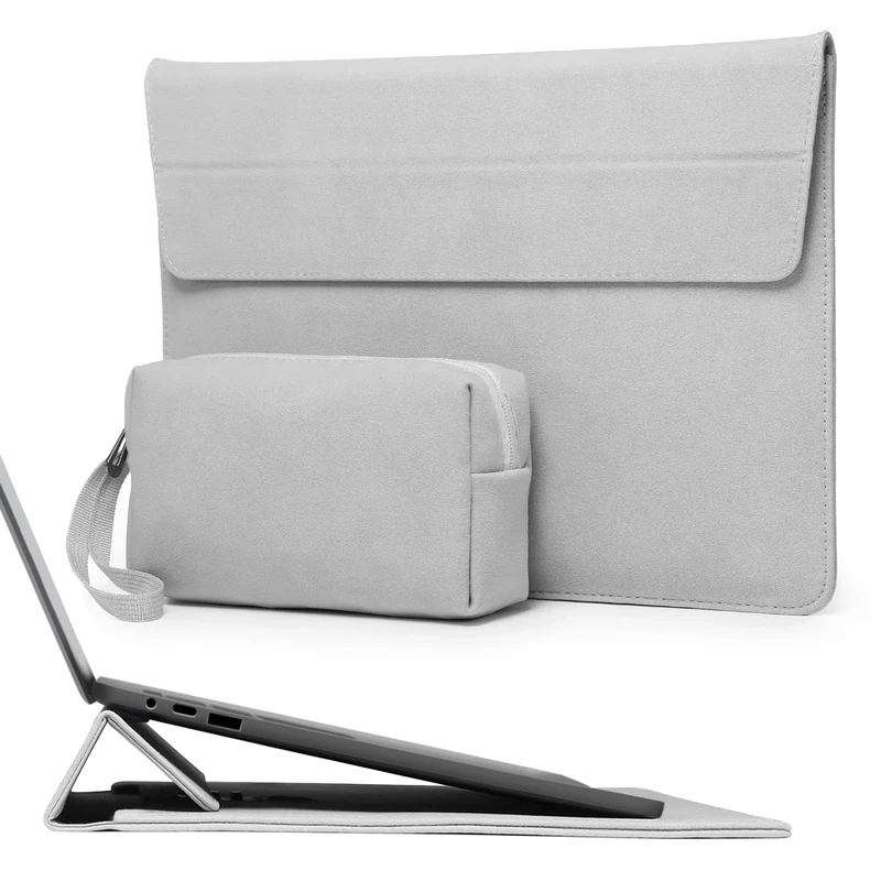 HYZUO 15-16 Inch Laptop Sleeve Bag with Adjustable Stand Feature for MacBook Pro 16 M4/M3/M2/M1 2025-2019, XPS 15, MacBook Pro 15 2015-2012, Case with Pouch, Light Grey