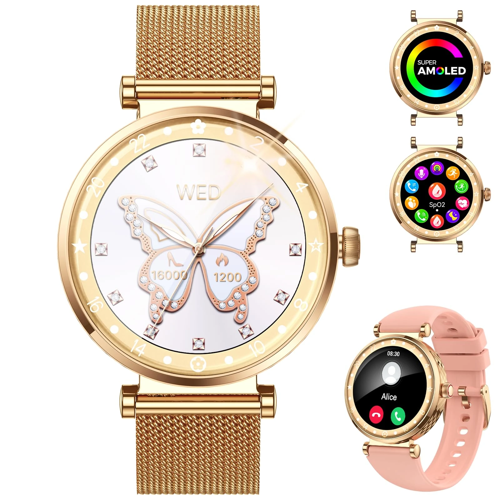 Smart Watch for Women AMOLED Ultra-Clear Display, Smart watches with 110+ Sports Modes/Heart Rate/Sleep Monitor, Smartwatch IP68 Waterproof for iPhone/Samsung/Android