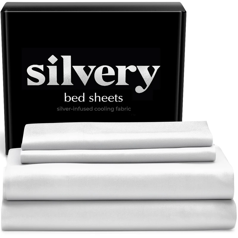 Silvery Silver Infused Bed Sheets Set - Award-Winning Self-Cooling Fabric with Self-Cleaning Silvery Technology™ That Stays Fresh 3X Longer for Hygienic Sleep (White, Queen)