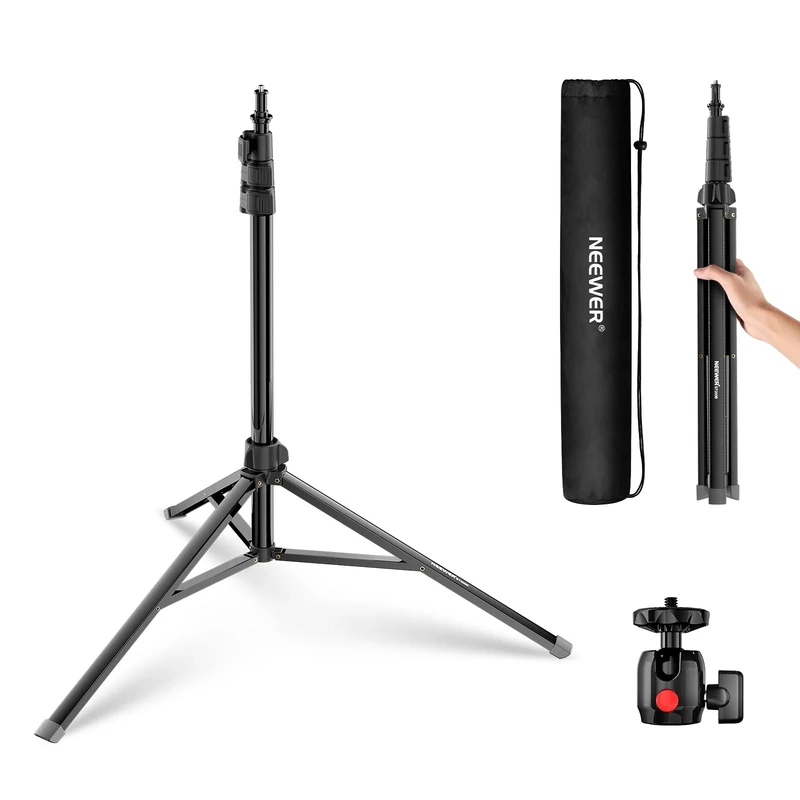 NEEWER Photography Light Stand 1.8-6.6ft/56-200cm with Ball Head 1/4" Screw, Max Load 8.8lb/4kg Aluminum Portable Studio Lighting Tripod, Phone Video Stand for Strobe Light Softbox DSLR Camera, ST200B