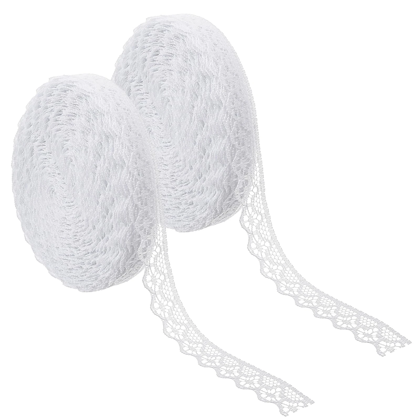 MBAIYO 60 Yards White Lace Ribbon, 0.6 Inch Wide Lace Trim Ribbon, 2 Rolls(30 Yards per roll) Sewing Flower Fabric Roll Trim Sewing Crafts for Wedding Decoration, Bouquet, Gift Packaging Wrapping
