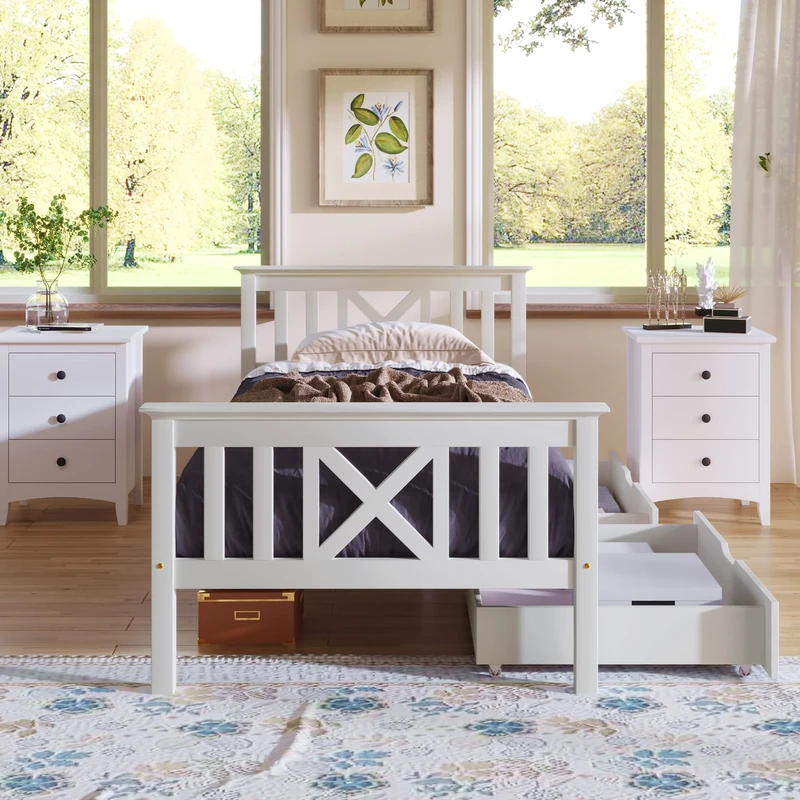 FurnitureR 3ft Single Wooden Solid White Pine Storage Bed Frame with Drawers Removable, Bed Furniture Frame for Adults,Kids,Teenagers (White 190x90cm)