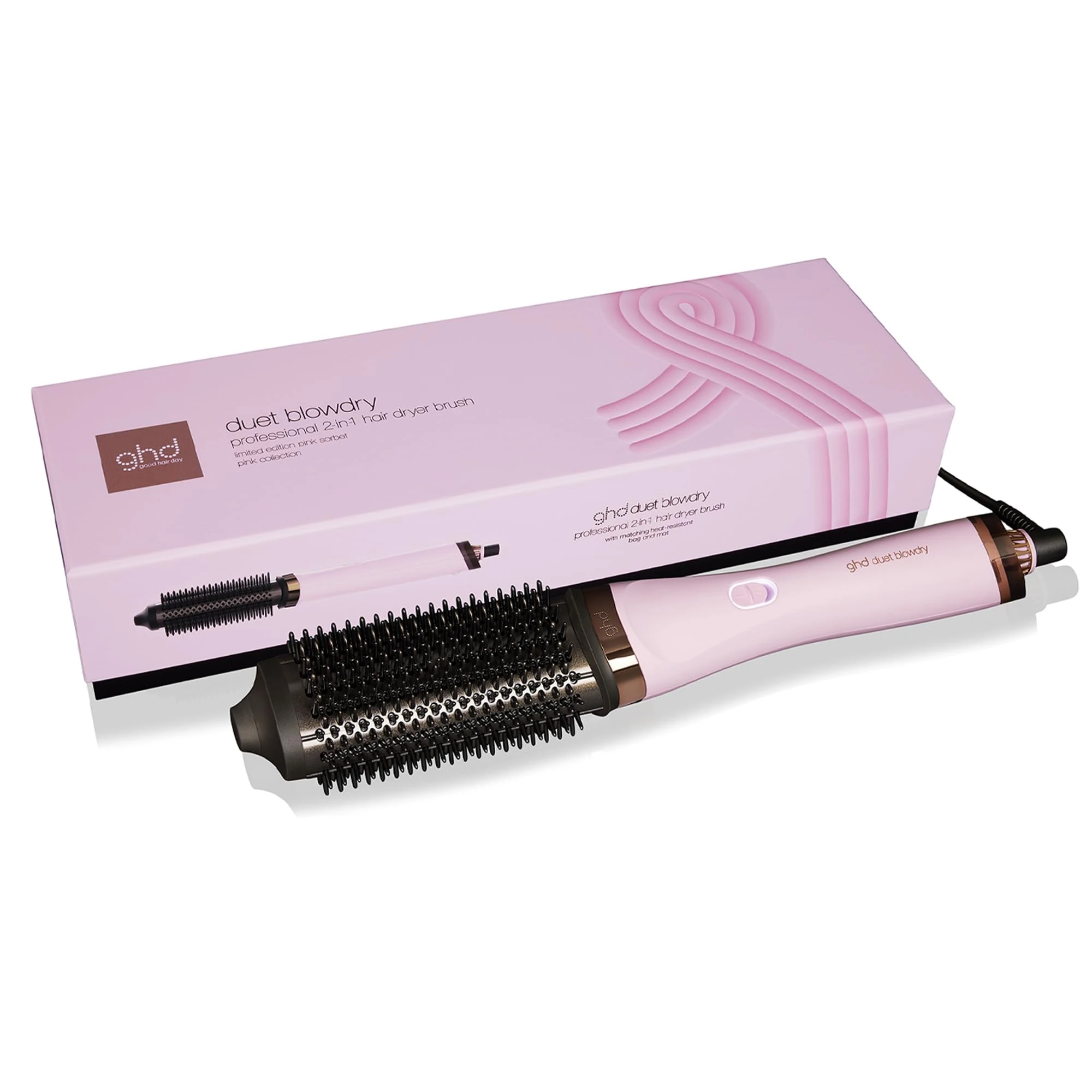 Ghd Duet Blowdry Limited Edition Round Brush Dryer in Pink Sorbet with Heat Protection Case - from Wet to Blow Dry Without Heat Damage, More Volume, 24 Hours Long Lasting Results - for All Hair Types