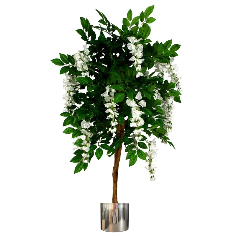 Leaf Design UK Realistic Artificial Wisteria Tree with Metal Planters, Green, 130cm