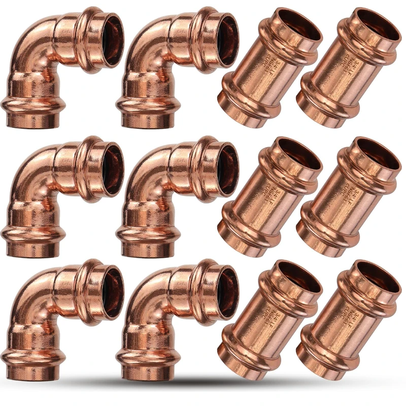 Copper Press Fittings 3/4 inch Kit w/ 6pk 3/4" Copper Coupling&6pk 90 Elbow