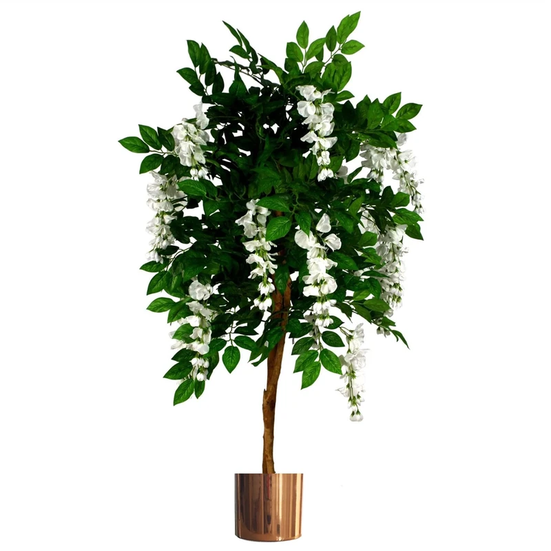 Leaf Design UK Realistic Artificial Wisteria Tree with Metal Planters, Green, 130cm