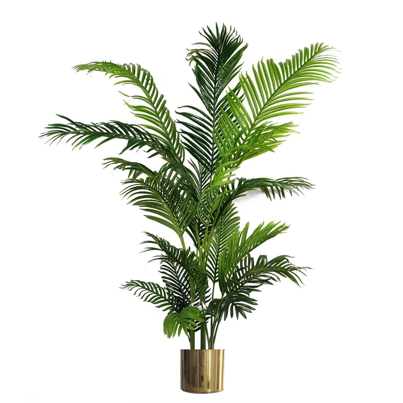 Leaf Large Artificial Palm Tree with Metal Planters, Green, 180cm
