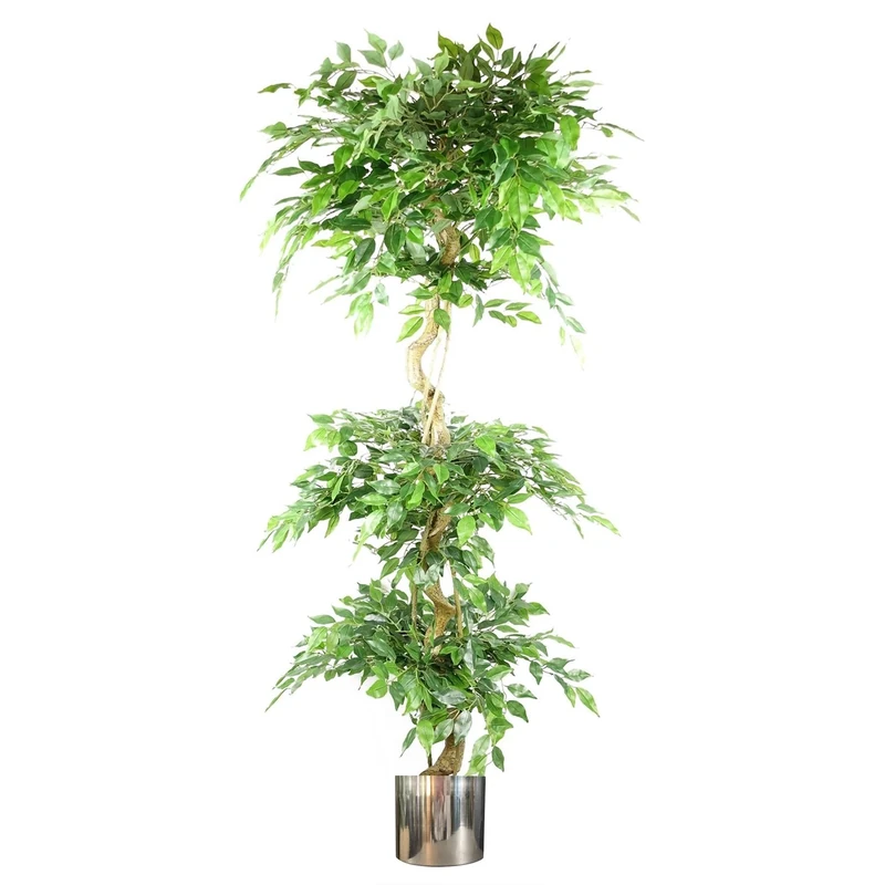 Leaf Realistic Artificial Japanese Fruticosa Ficus Tree with Metal Planters, Green, 180cm