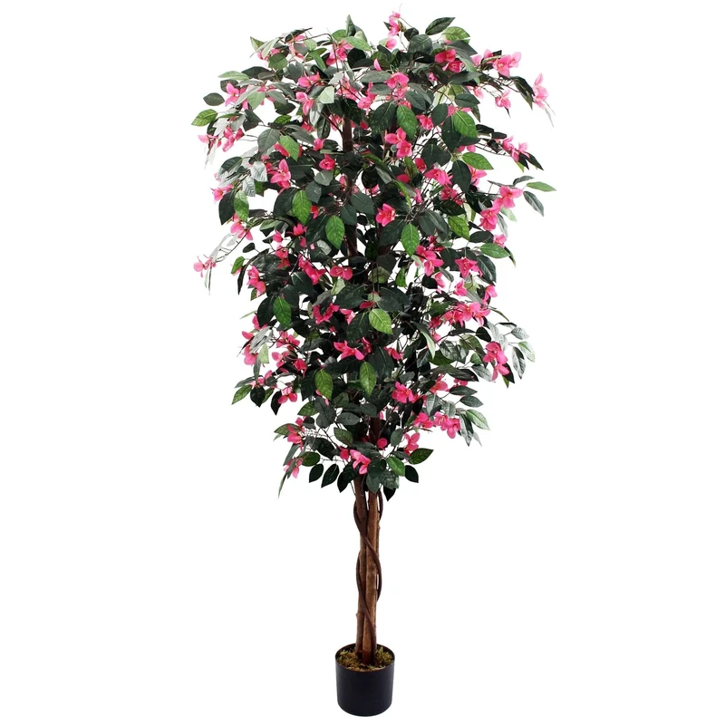 Leaf Design UK Realistic Artificial Flower Plant Tree, Pink, 180cm