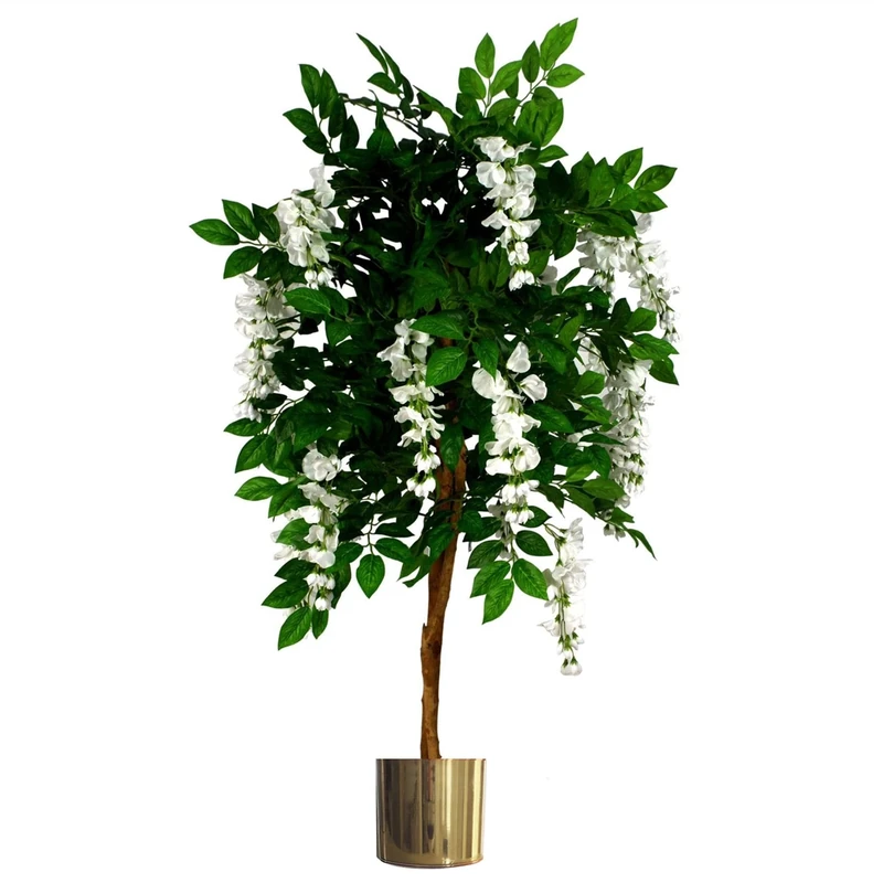 Leaf Design UK Realistic Artificial Wisteria Tree with Metal Planters, Green, 130cm