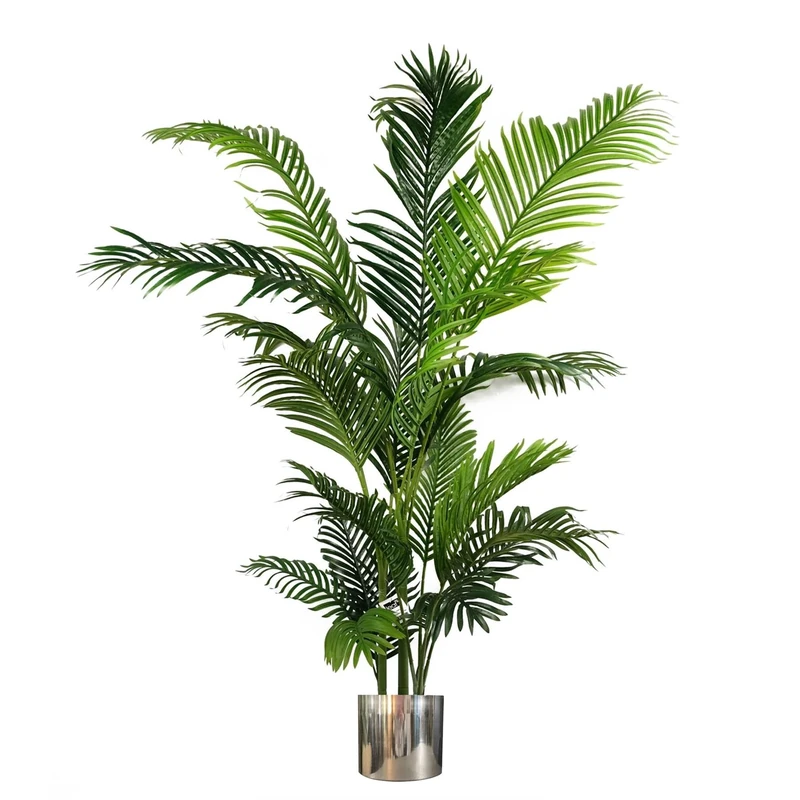 Leaf Large Artificial Palm Tree with Metal Planters, Green, 180cm