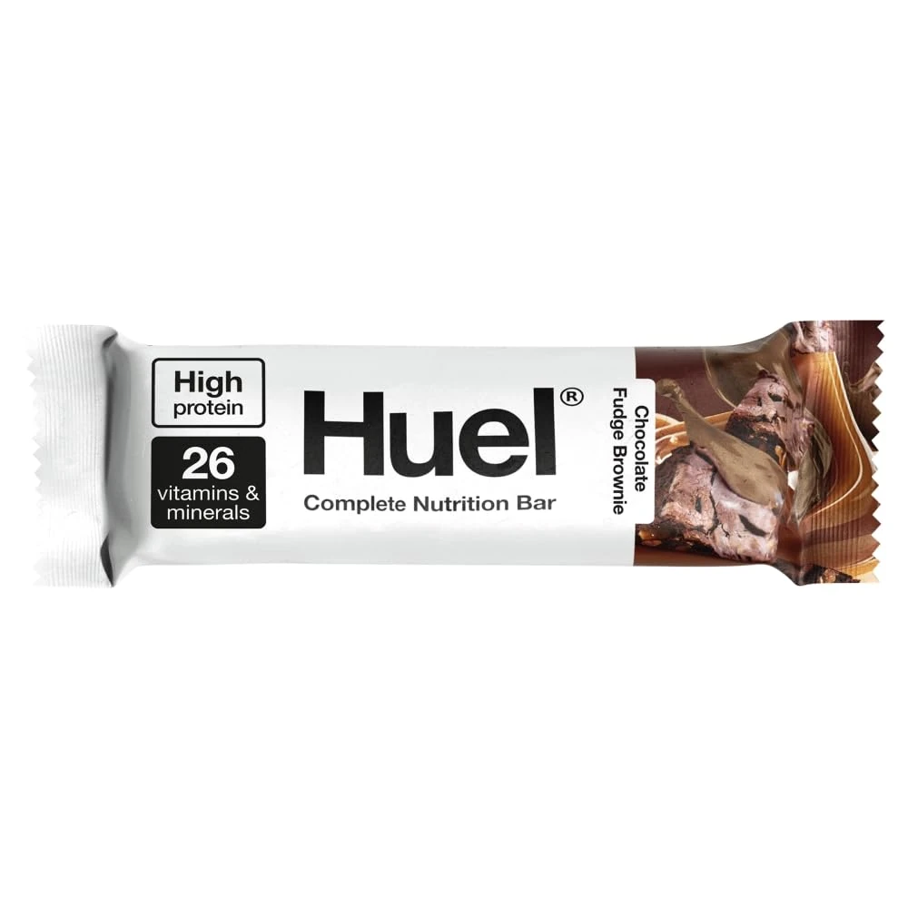 Huel Complete Nutrition Bar, 12 x 55g Bars, Chocolate Fudge Brownie, High Protein Bar, Plant-Based Protein Bars, Low Sugar, High Fibre, High-Protein Snack with Vegan Chocolate, Under 200 Calories