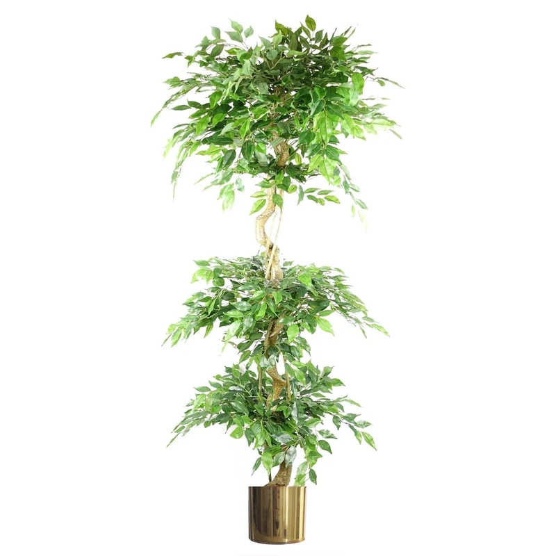 Leaf Realistic Artificial Japanese Fruticosa Ficus Tree with Metal Planters, Green, 180cm