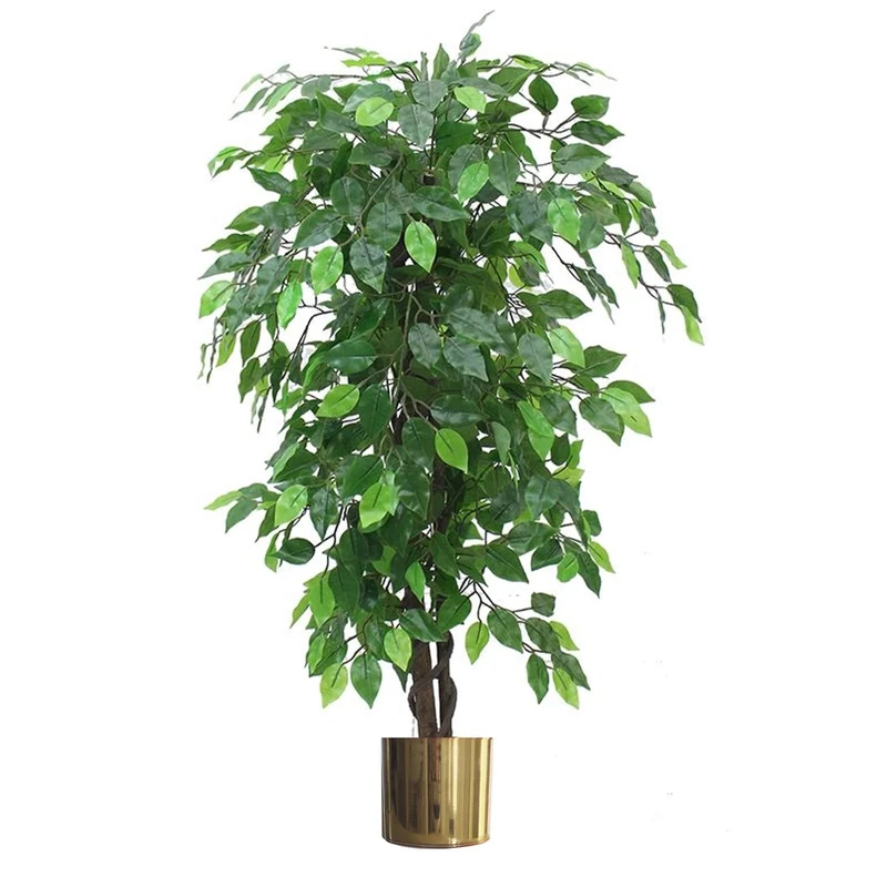 Leaf Artificial Tree/Plant with Metal Planters, 120cm Green XL Bushy Ficus Gold