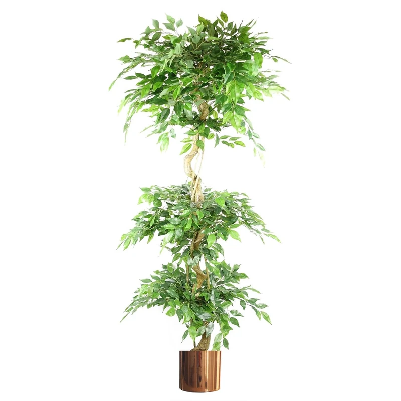 Leaf Realistic Artificial Japanese Fruticosa Ficus Tree with Metal Planters, Green, 180cm