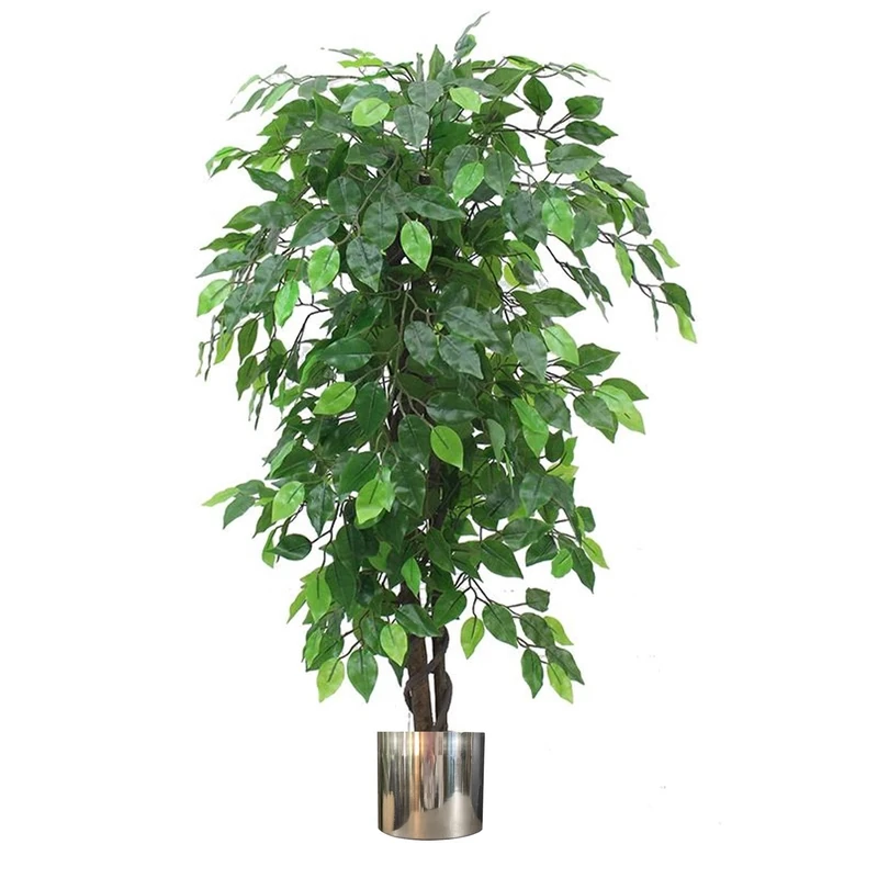 Leaf Artificial Tree/Plant with Metal Planters, 120cm Green XL Bushy Ficus Silver