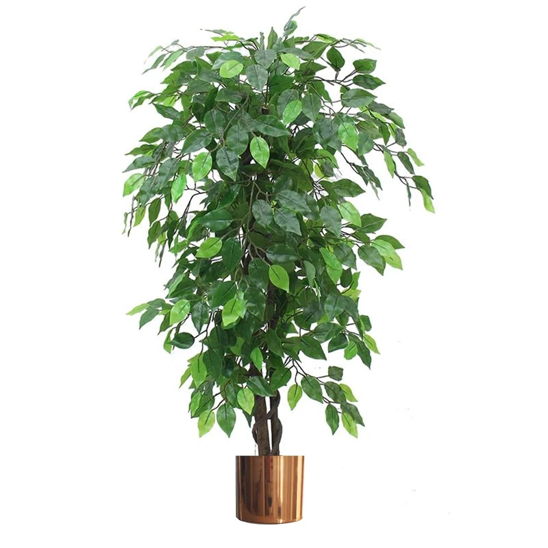 Leaf Artificial Tree/Plant with Metal Planters, 120cm Green XL Bushy Ficus Copper
