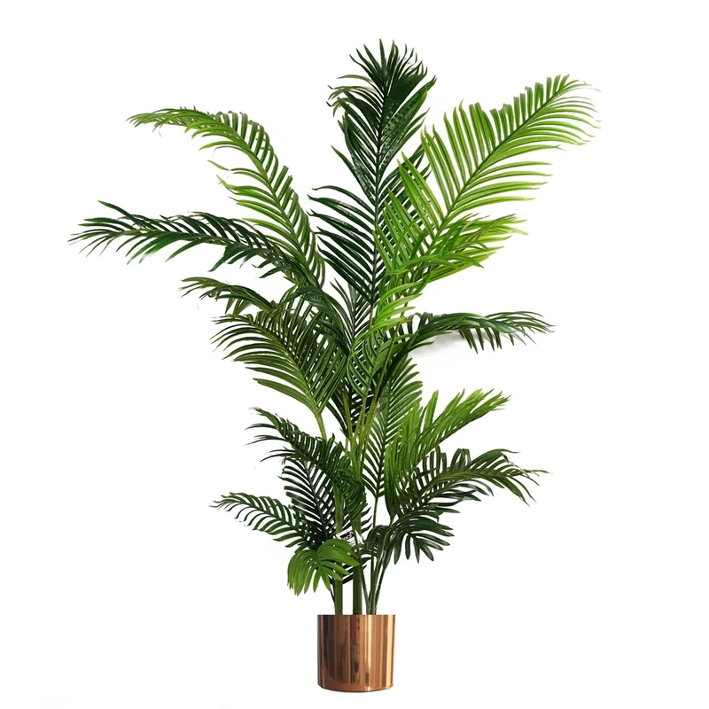 Leaf Large Artificial Palm Tree with Metal Planters, Green, 180cm
