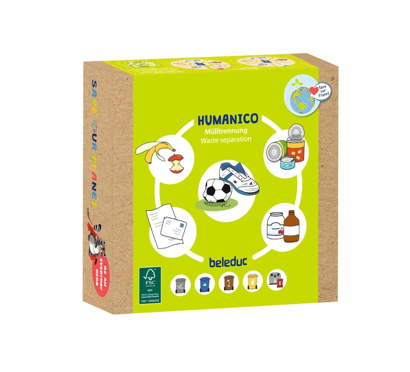 Beleduc Humanico Waste Separation, Assignment Puzzle with Wooden Box, Theme: Waste Separation, Recycling and Environmental Protection, from 4 Years