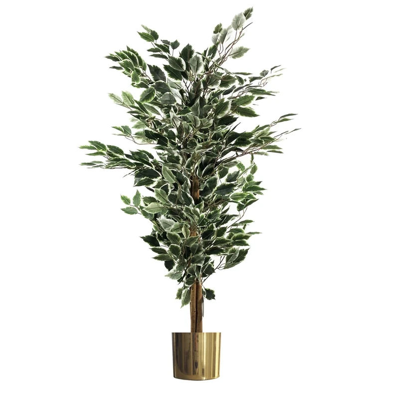 Leaf Artificial Ficus Tree/Plant with Metal Planters, Green, 130cm