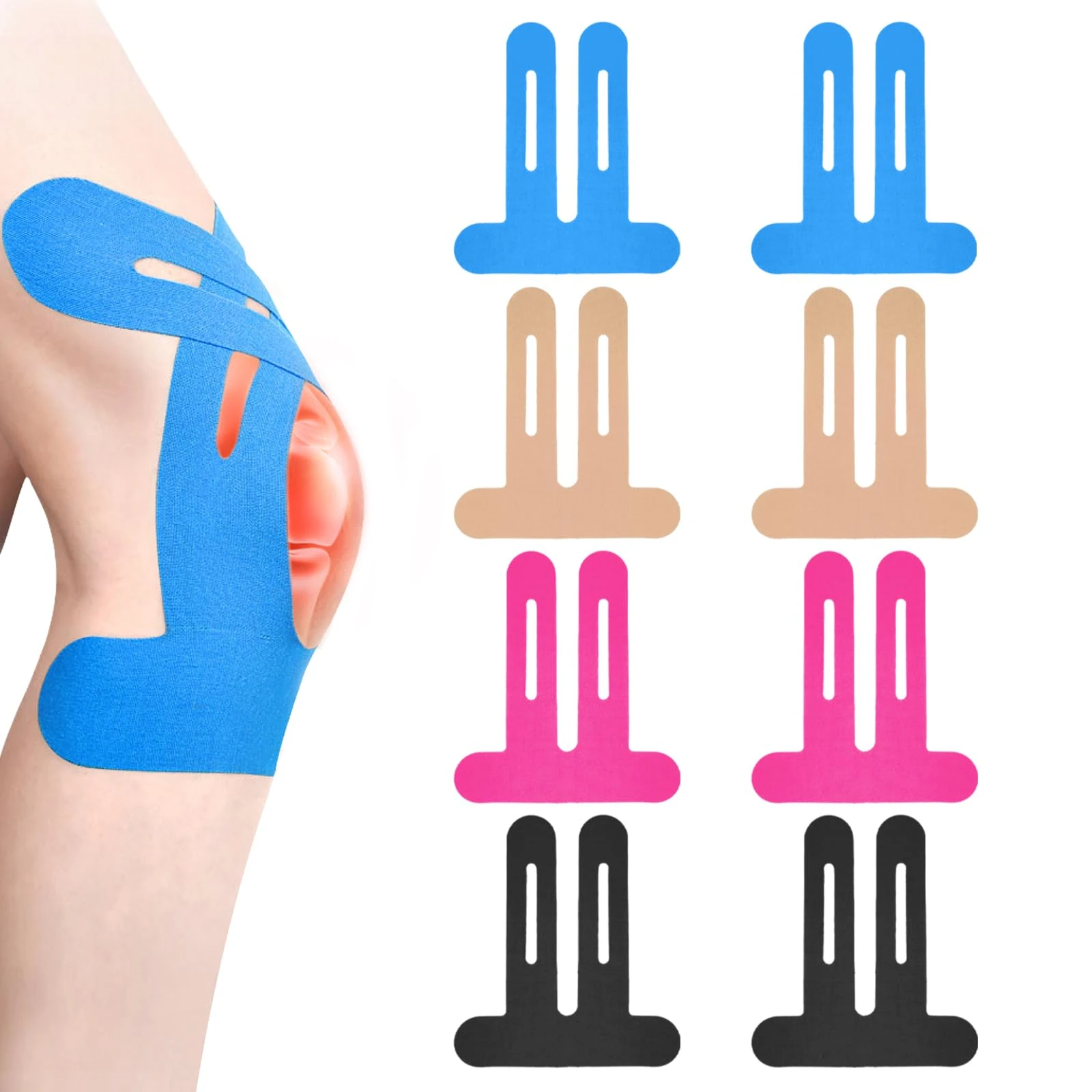 Flintronic 8PCS Precut Kinesiology Tape, Elastic Waterproof Sports Tapes, Breathable Knee Tapes for Knee Pain, Provide Support and Stability to Muscle, for Knees Shoulders Ankles Wrists