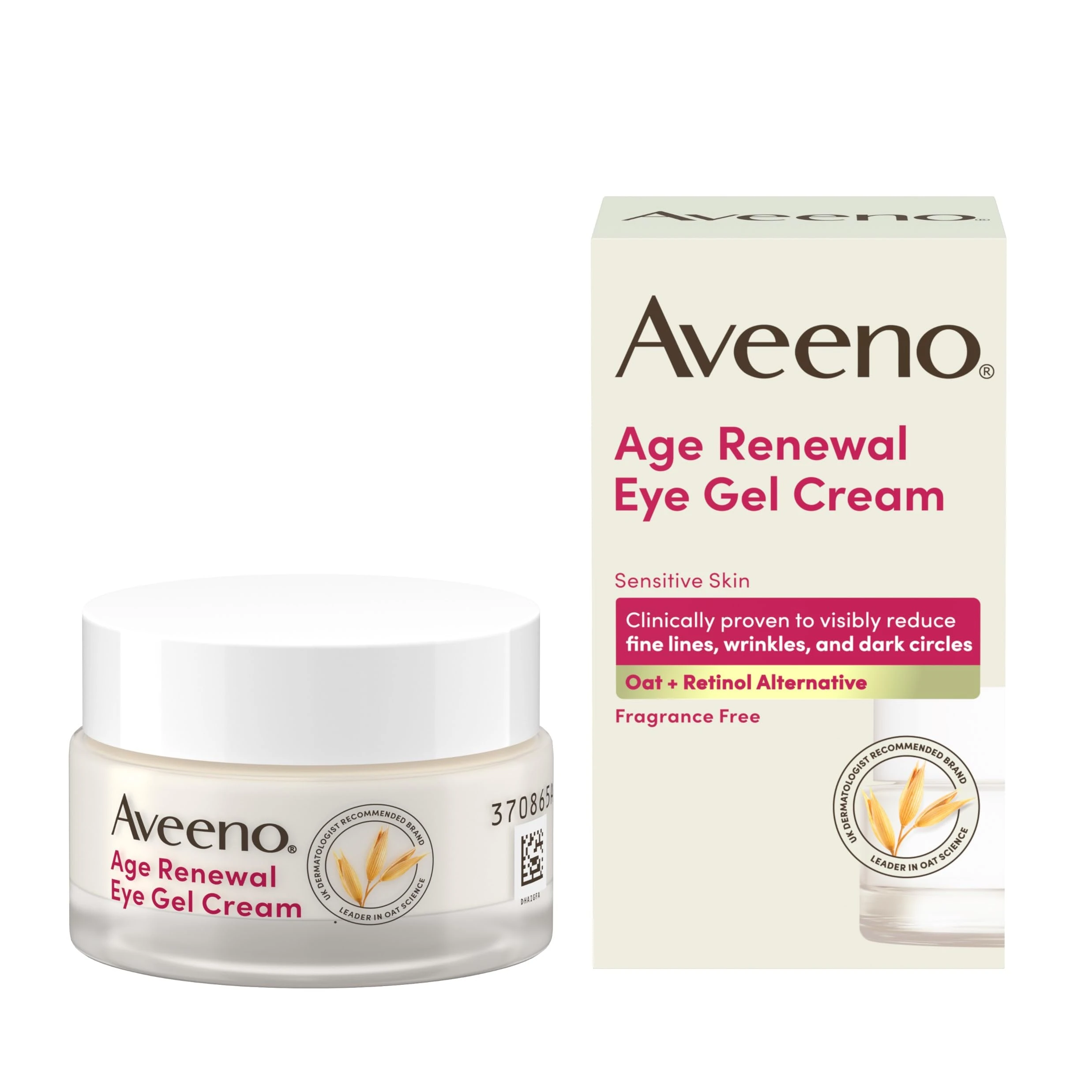 AVEENO Face Age Renewal Eye Gel Cream (1 x 15ml), Oat + Retinol Alternative, Gentle on Sensitive Skin, Visibly Reduces Fine Lines, Wrinkles, and Dark Circles, Fragrance Free