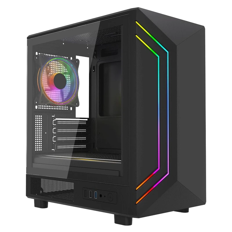 Vida Apollo M Black ARGB Gaming Case w/Glass Window, Micro ATX, Rear ARGB Infinity Fan, Front LED Strips